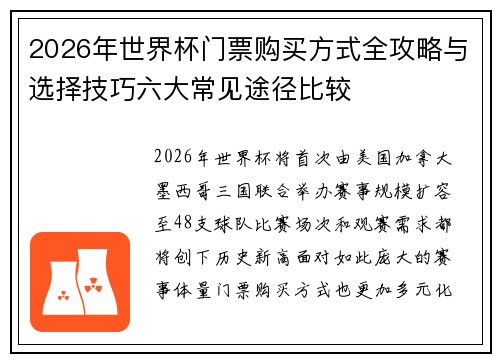 2026年世界杯门票购买方式全攻略与选择技巧六大常见途径比较 2026年世界杯门票购买方式全攻略与选择技巧六大常见途径比较