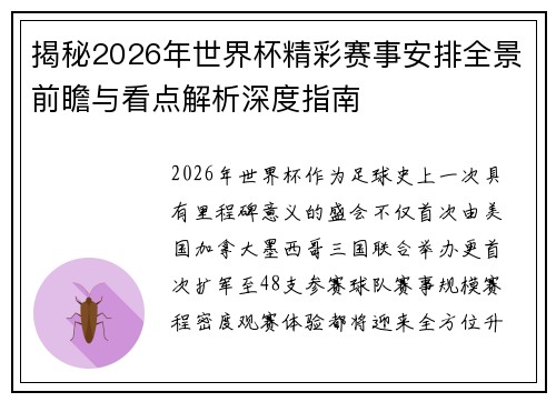 揭秘2026年世界杯精彩赛事安排全景前瞻与看点解析深度指南 揭秘2026年世界杯精彩赛事安排全景前瞻与看点解析深度指南